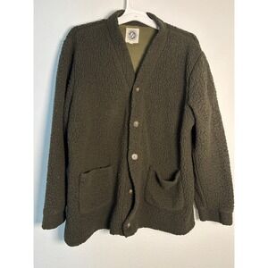Tees2urdoor Mens Olive Green Sherpa Fleece Button Front Cardigan Jacket 3XL